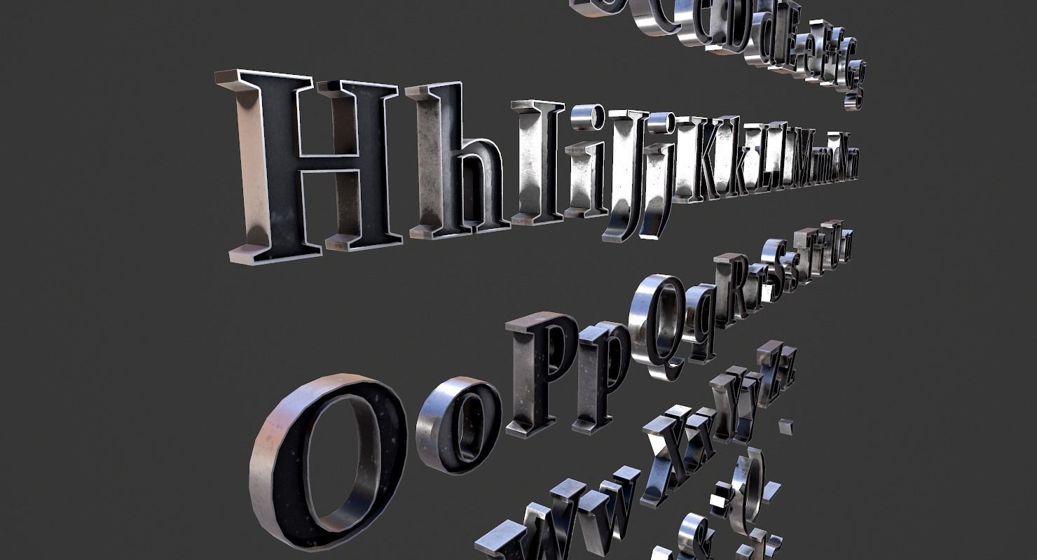 English Letters - Steel Dark Low-poly 3D model_6