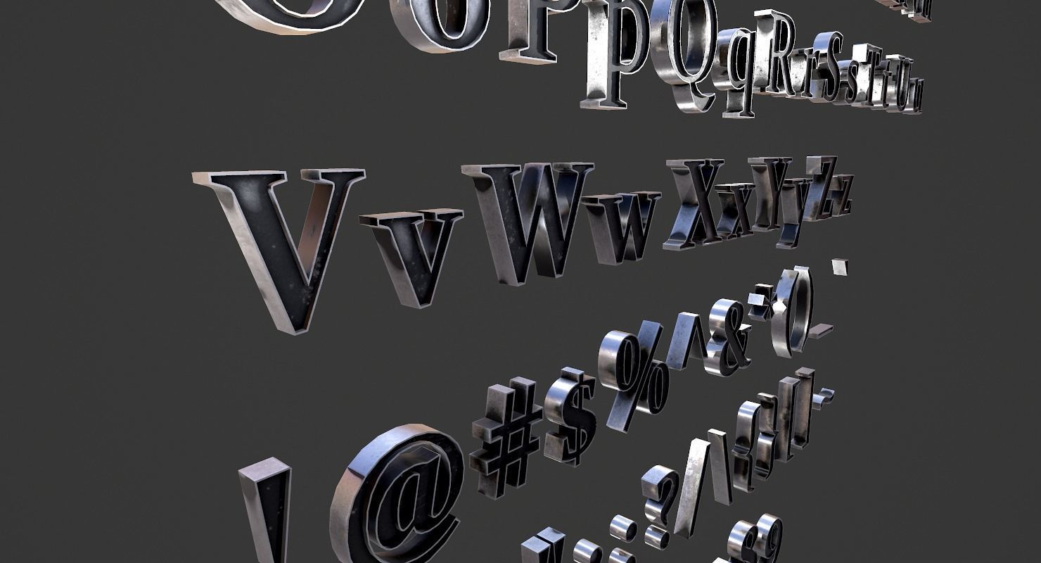 English Letters - Steel Dark Low-poly 3D model_8