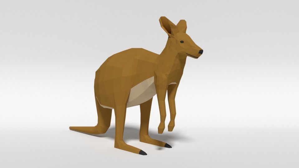 Low Poly Cartoon Kangaroo Low-poly 3D model_3