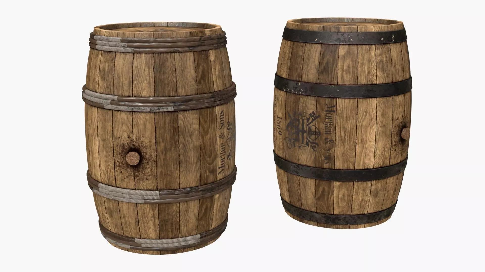 Wooden Barrels Assets 2 Low-poly 3D model