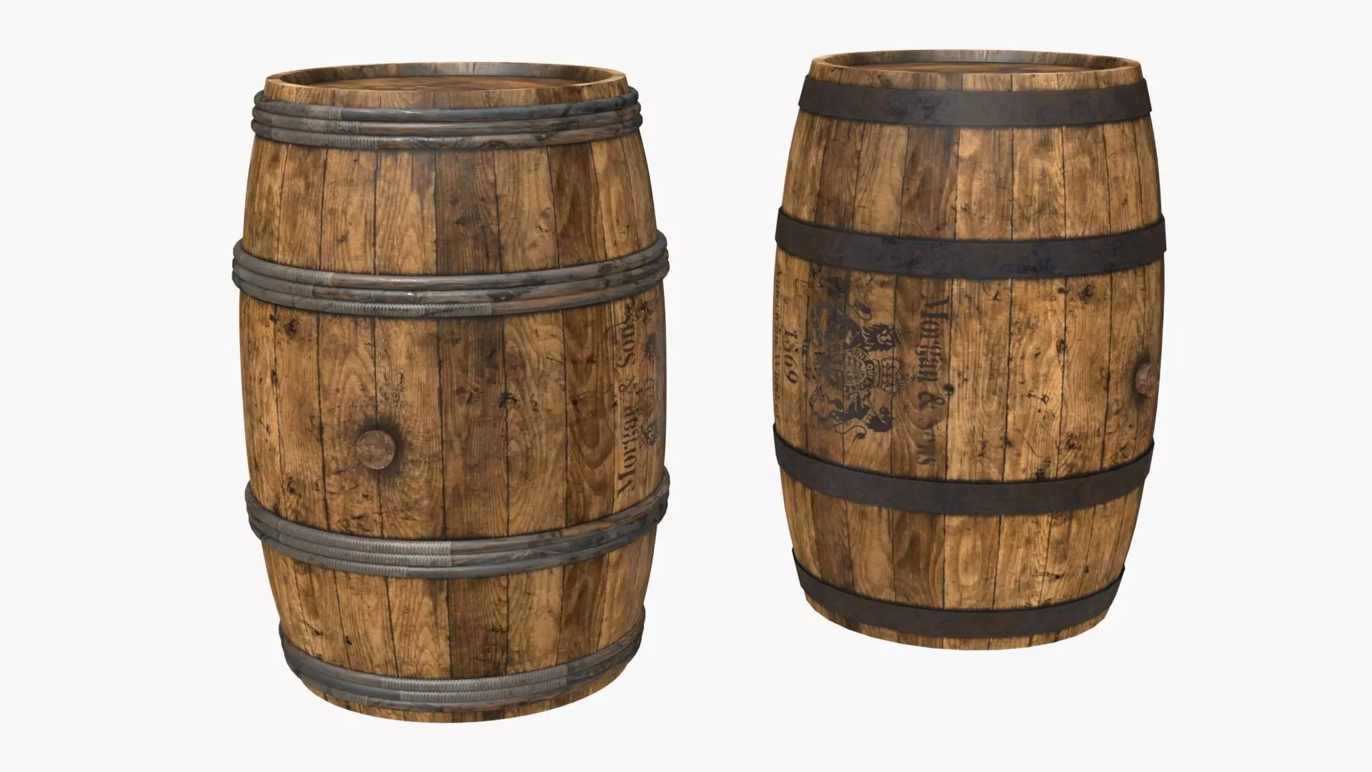 Wooden Barrels Assets 3 Low-poly 3D model
