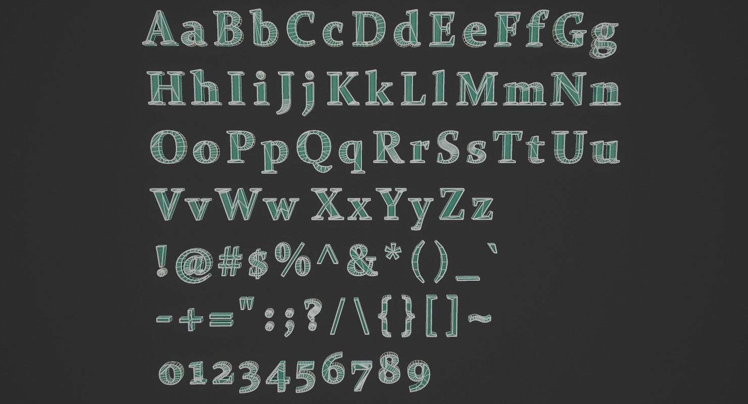 English Letters - Steel Green Low-poly 3D model_17