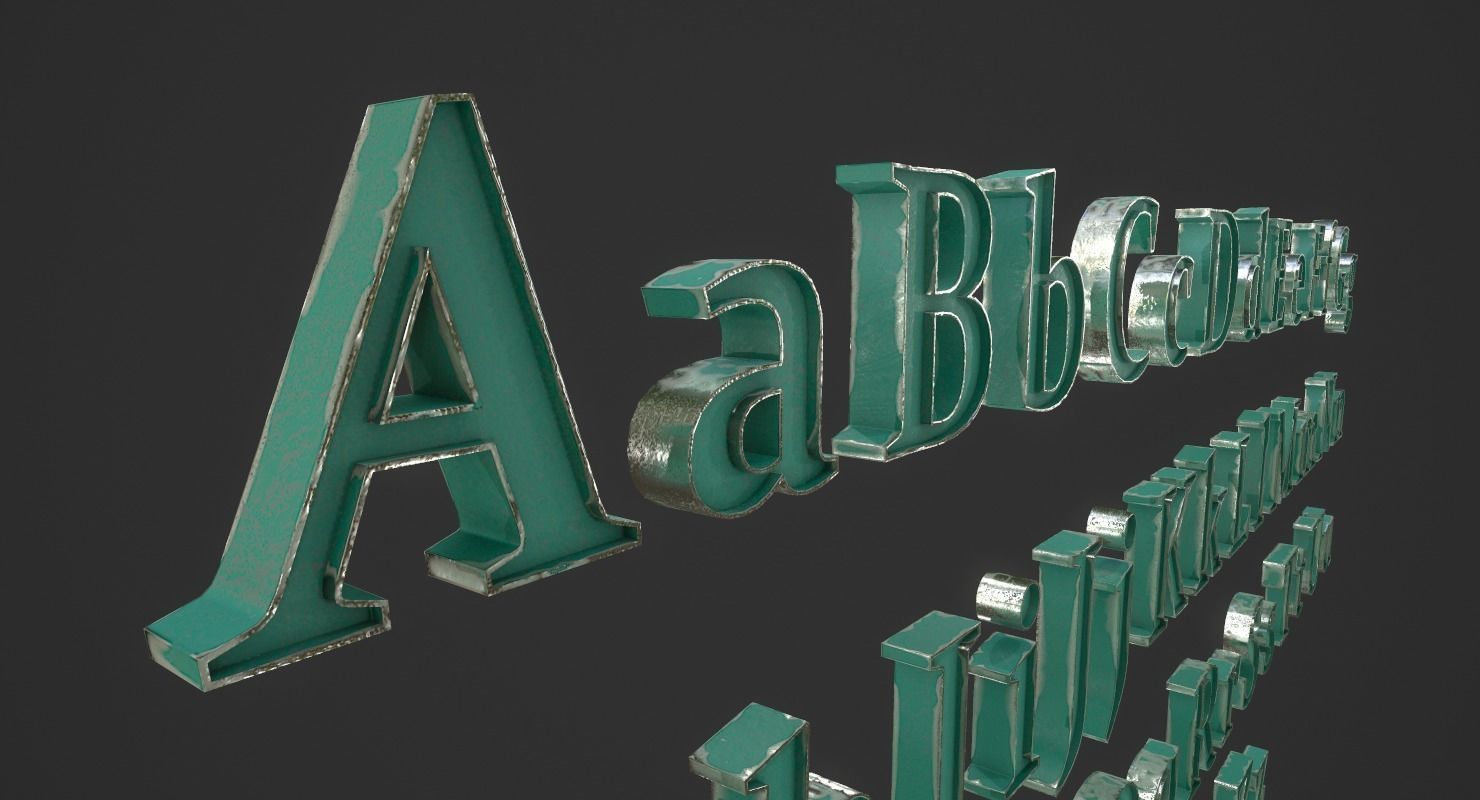 English Letters - Steel Green Low-poly 3D model_5