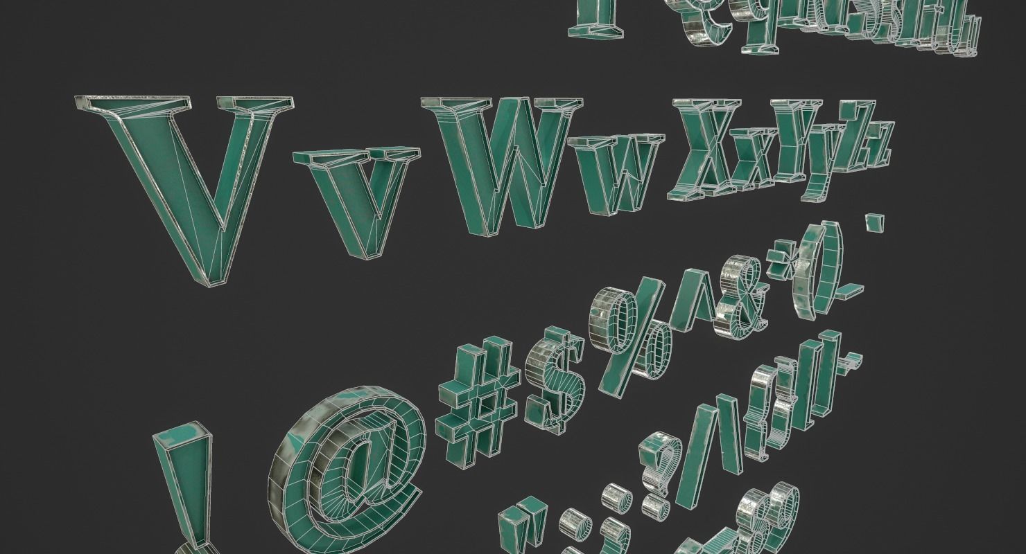 English Letters - Steel Green Low-poly 3D model_15