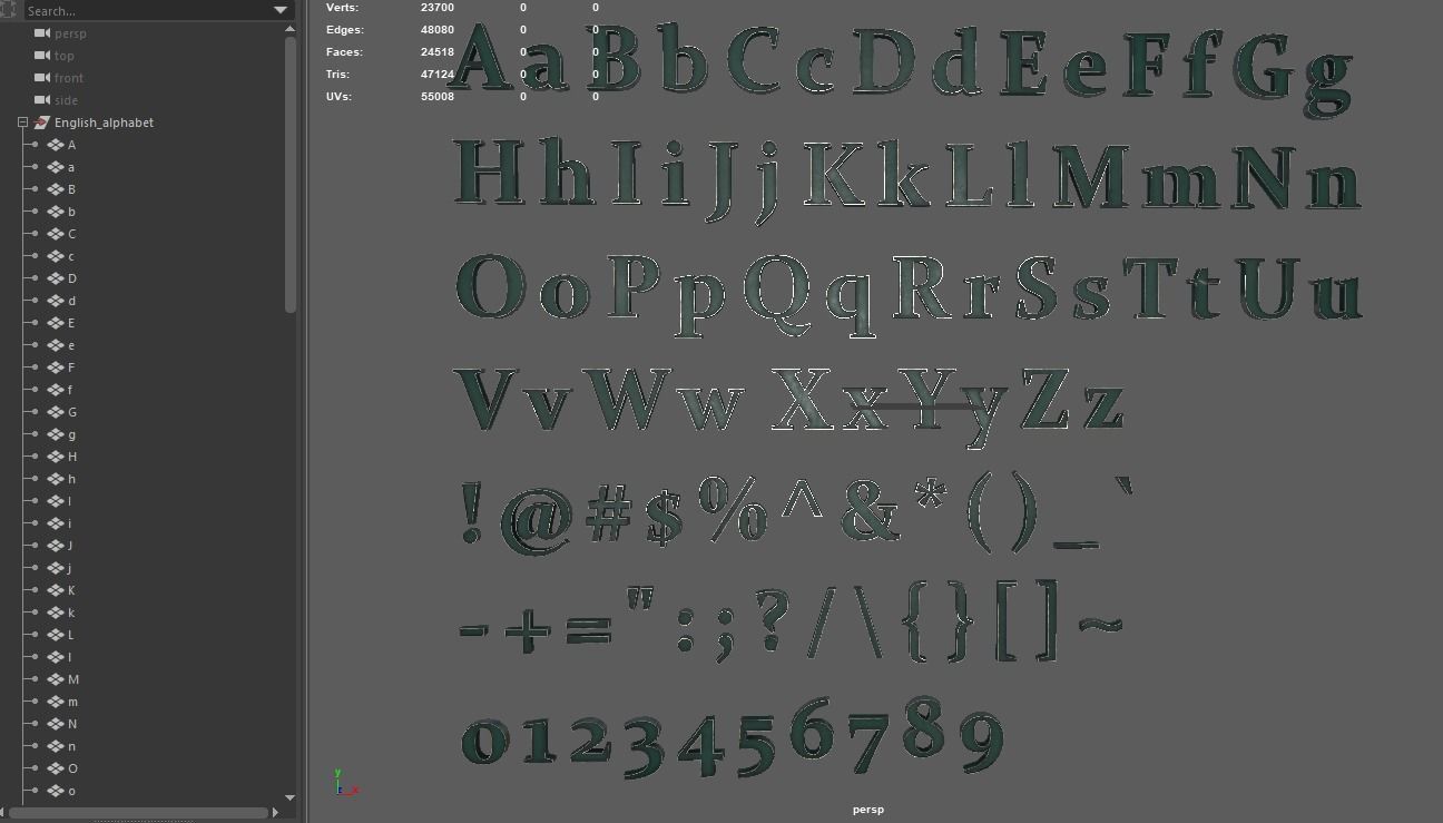 English Letters - Steel Green Low-poly 3D model_21