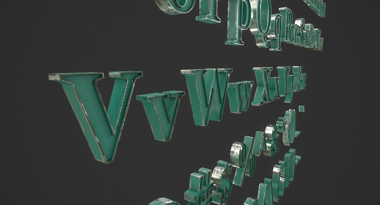 English Letters - Steel Green Low-poly 3D model_3