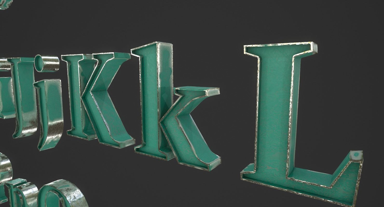 English Letters - Steel Green Low-poly 3D model_9