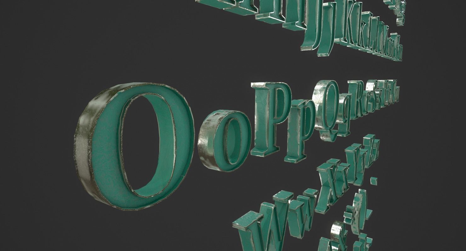 English Letters - Steel Green Low-poly 3D model_4