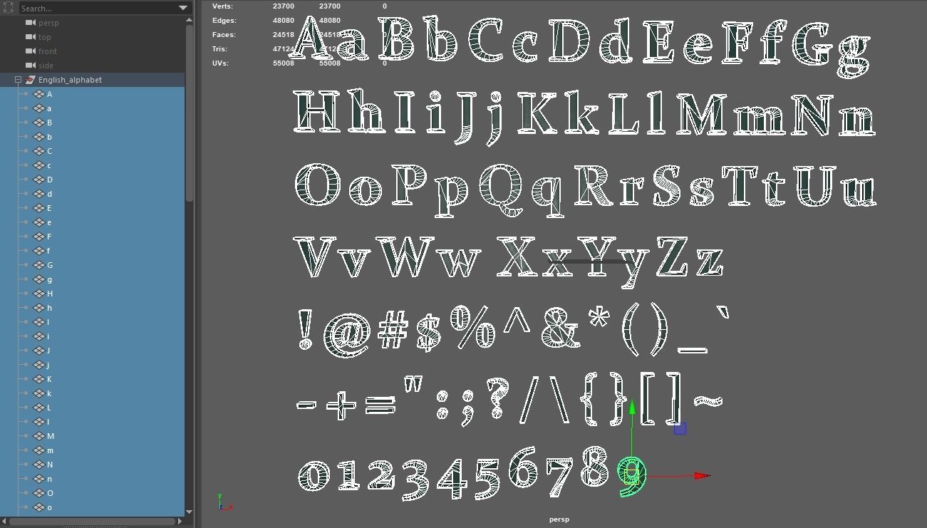 English Letters - Steel Green Low-poly 3D model_20