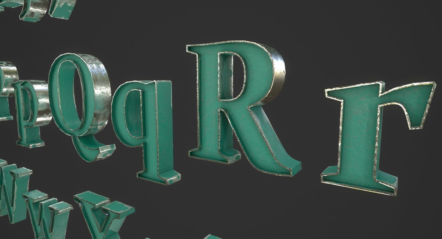 English Letters - Steel Green Low-poly 3D model_11