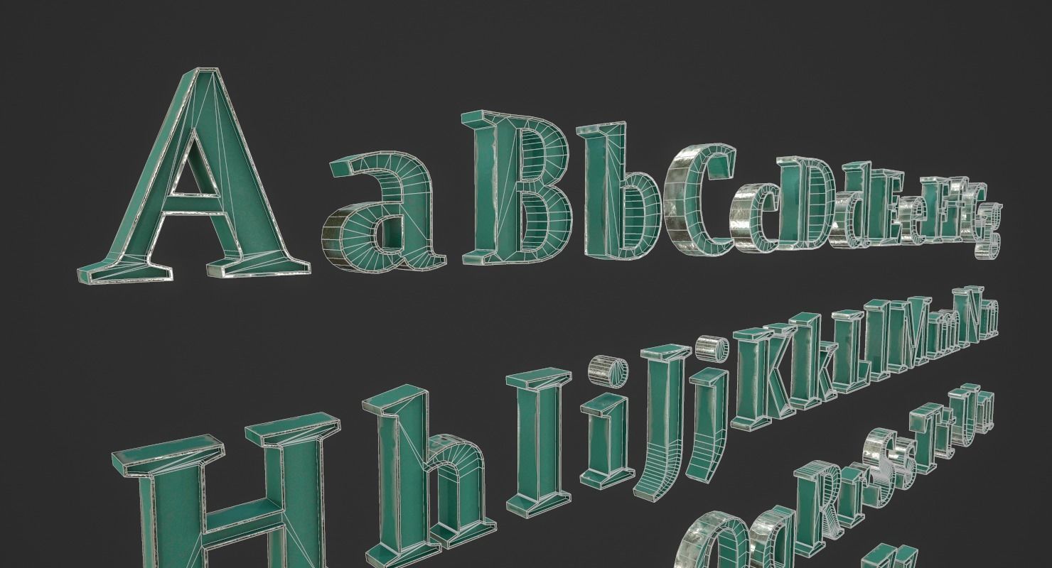 English Letters - Steel Green Low-poly 3D model_14