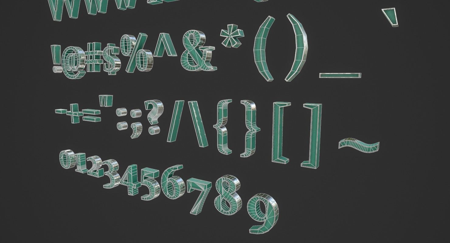 English Letters - Steel Green Low-poly 3D model_16