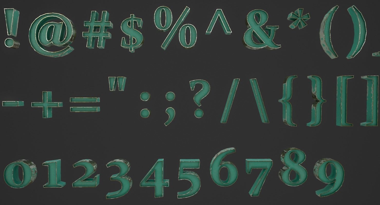 English Letters - Steel Green Low-poly 3D model_8