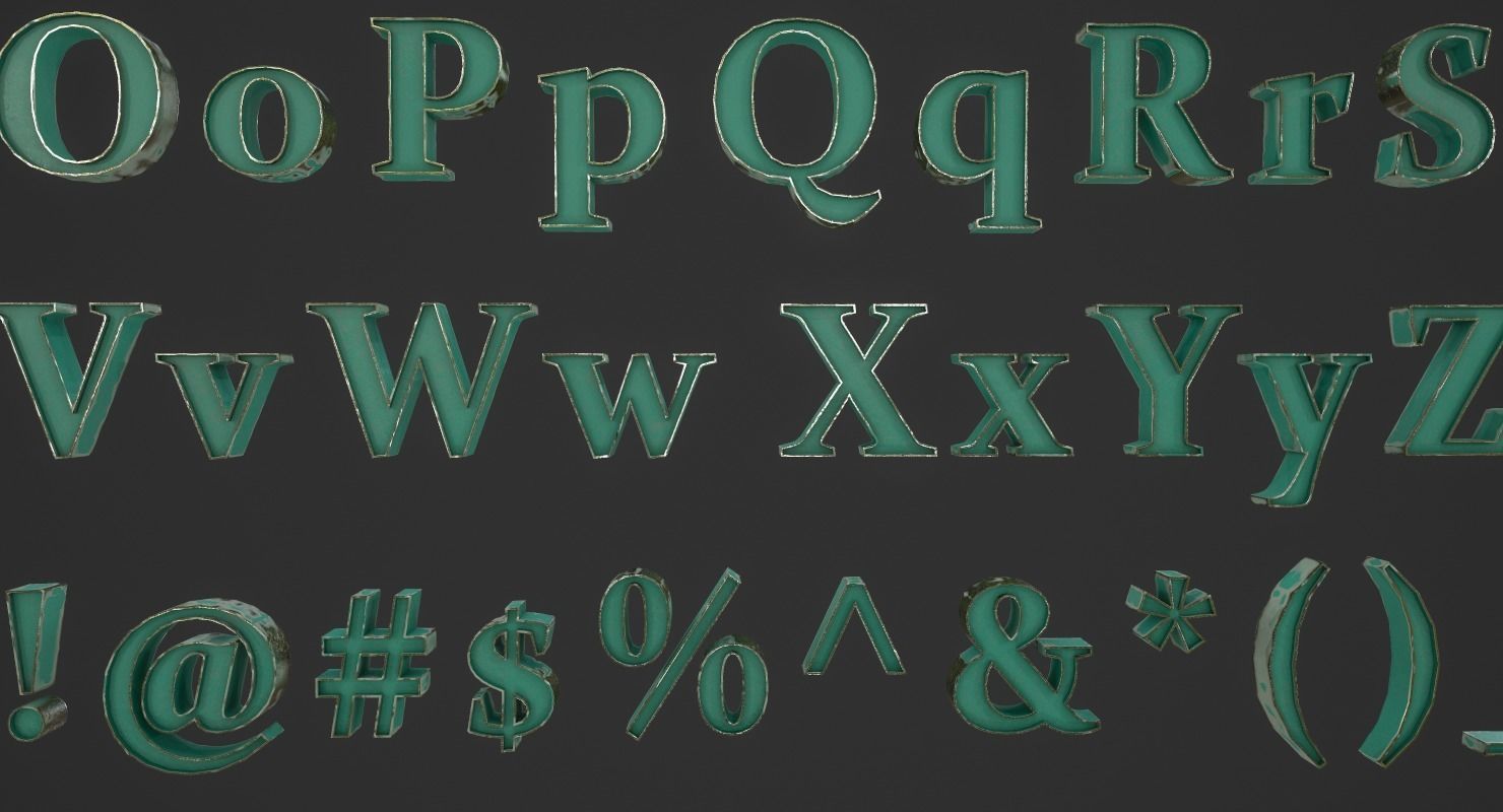 English Letters - Steel Green Low-poly 3D model_10