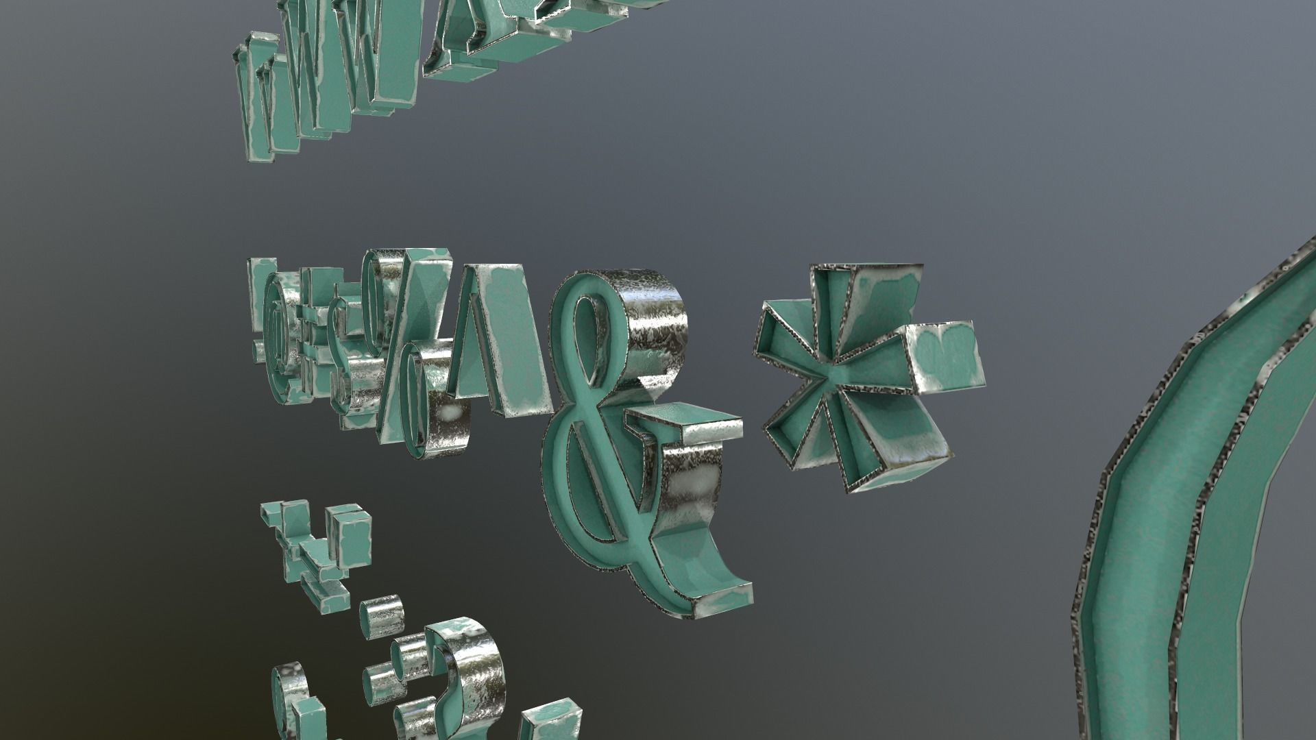 English Letters - Steel Green Low-poly 3D model_19