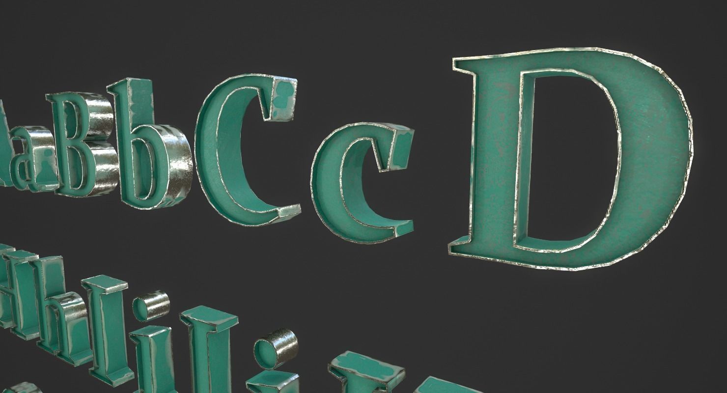 English Letters - Steel Green Low-poly 3D model_13
