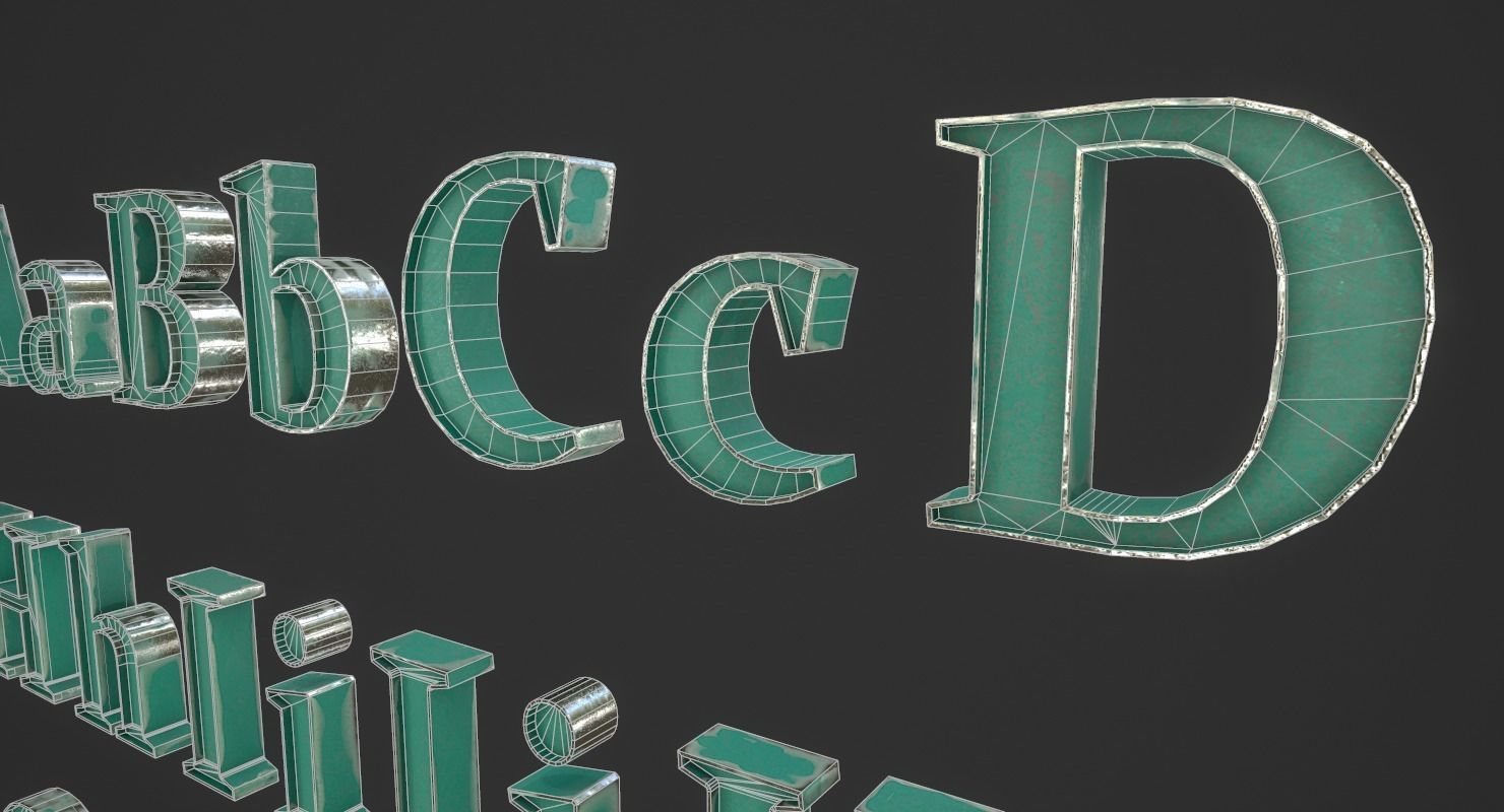 English Letters - Steel Green Low-poly 3D model_12