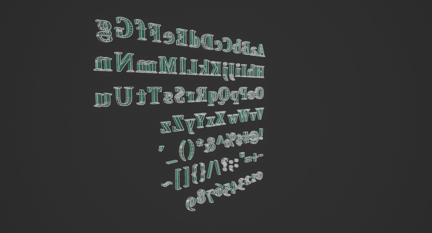 English Letters - Steel Green Low-poly 3D model_18