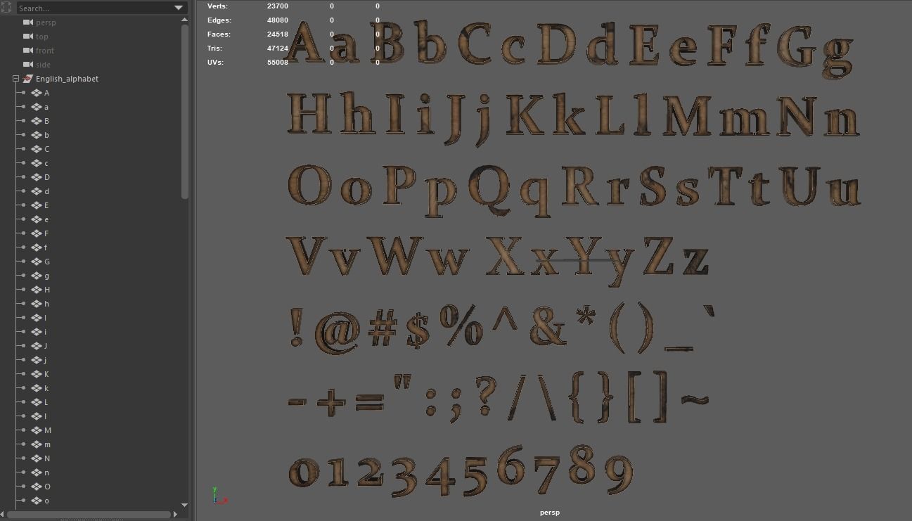 English Letters - Wood Low-poly 3D model_28