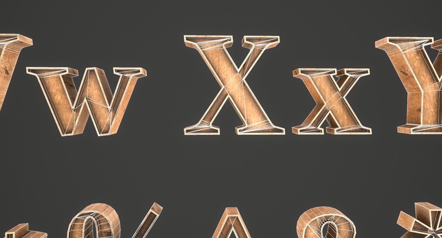 English Letters - Wood Low-poly 3D model_25