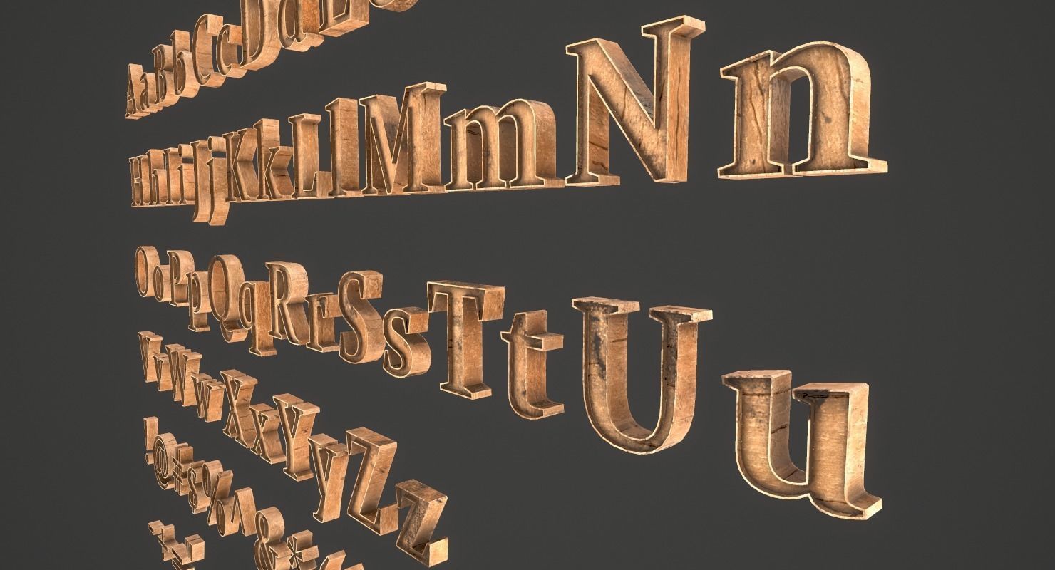 English Letters - Wood Low-poly 3D model_12
