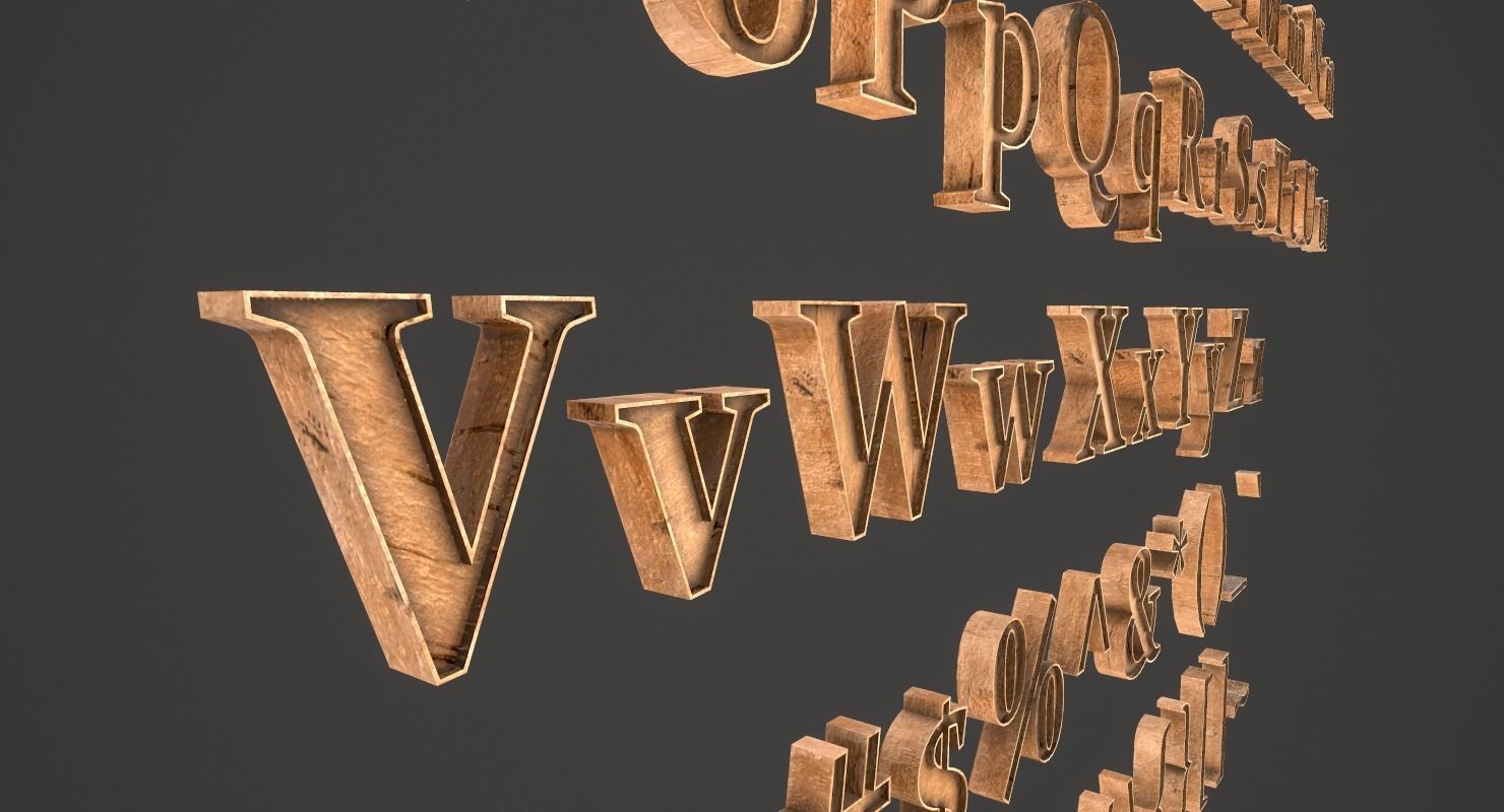English Letters - Wood Low-poly 3D model_6