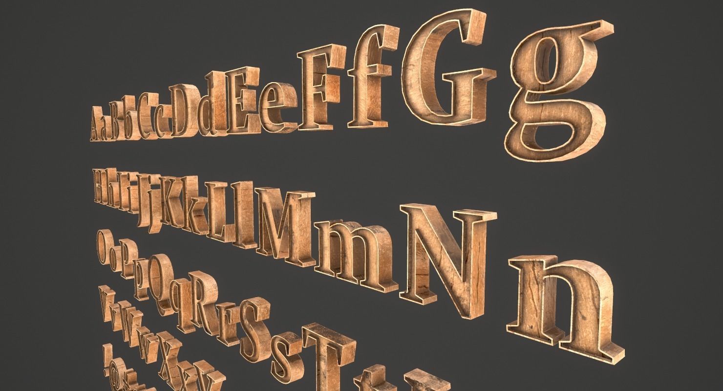 English Letters - Wood Low-poly 3D model_13