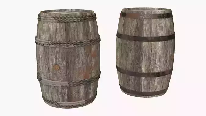 Wooden Barrels Assets 4 Low-poly 3D model