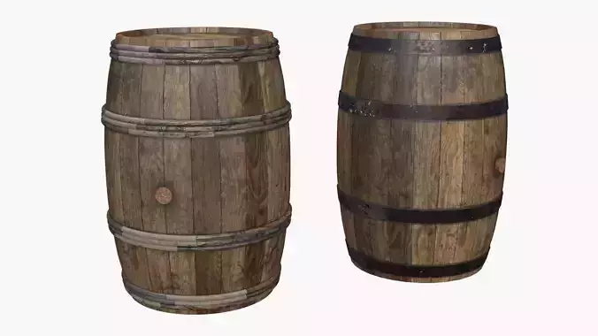 Wooden Barrels Assets 6 Low-poly 3D model