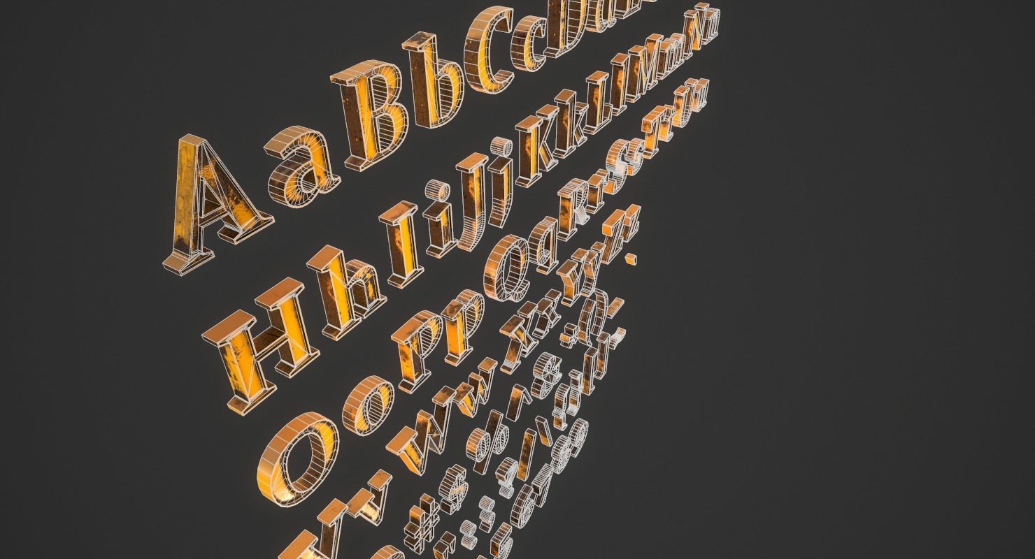 English Letters - Dirty Metal Low-poly 3D model_17