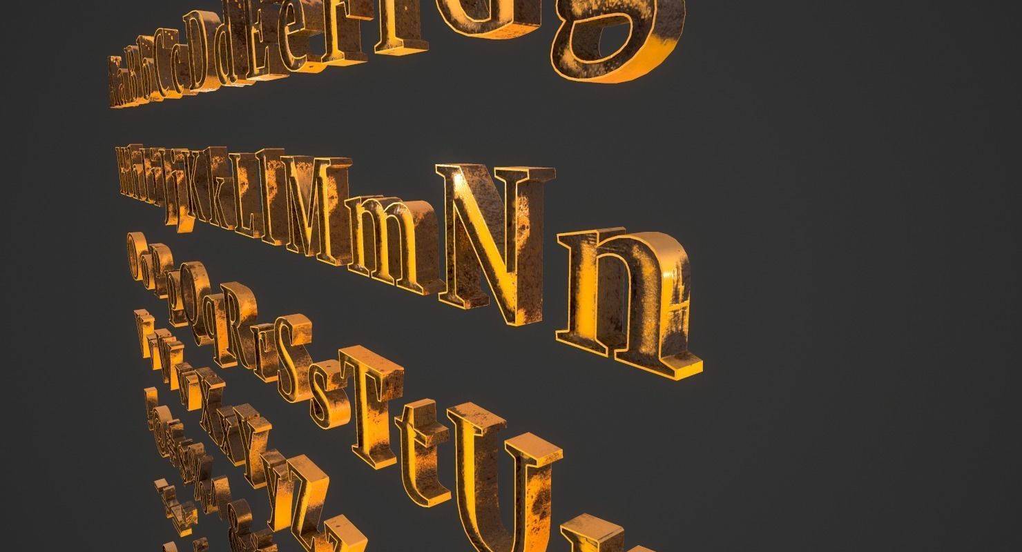 English Letters - Dirty Metal Low-poly 3D model_11