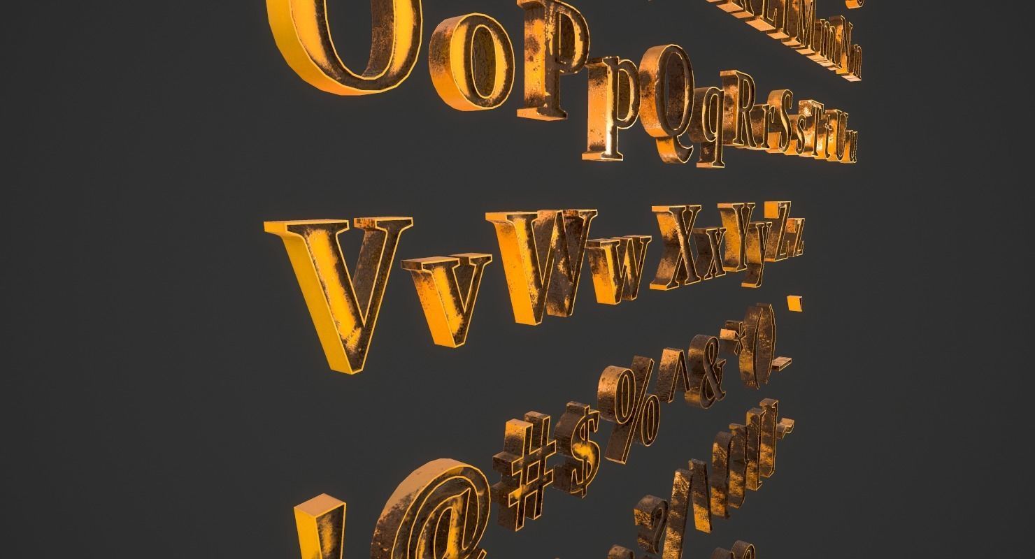 English Letters - Dirty Metal Low-poly 3D model_8