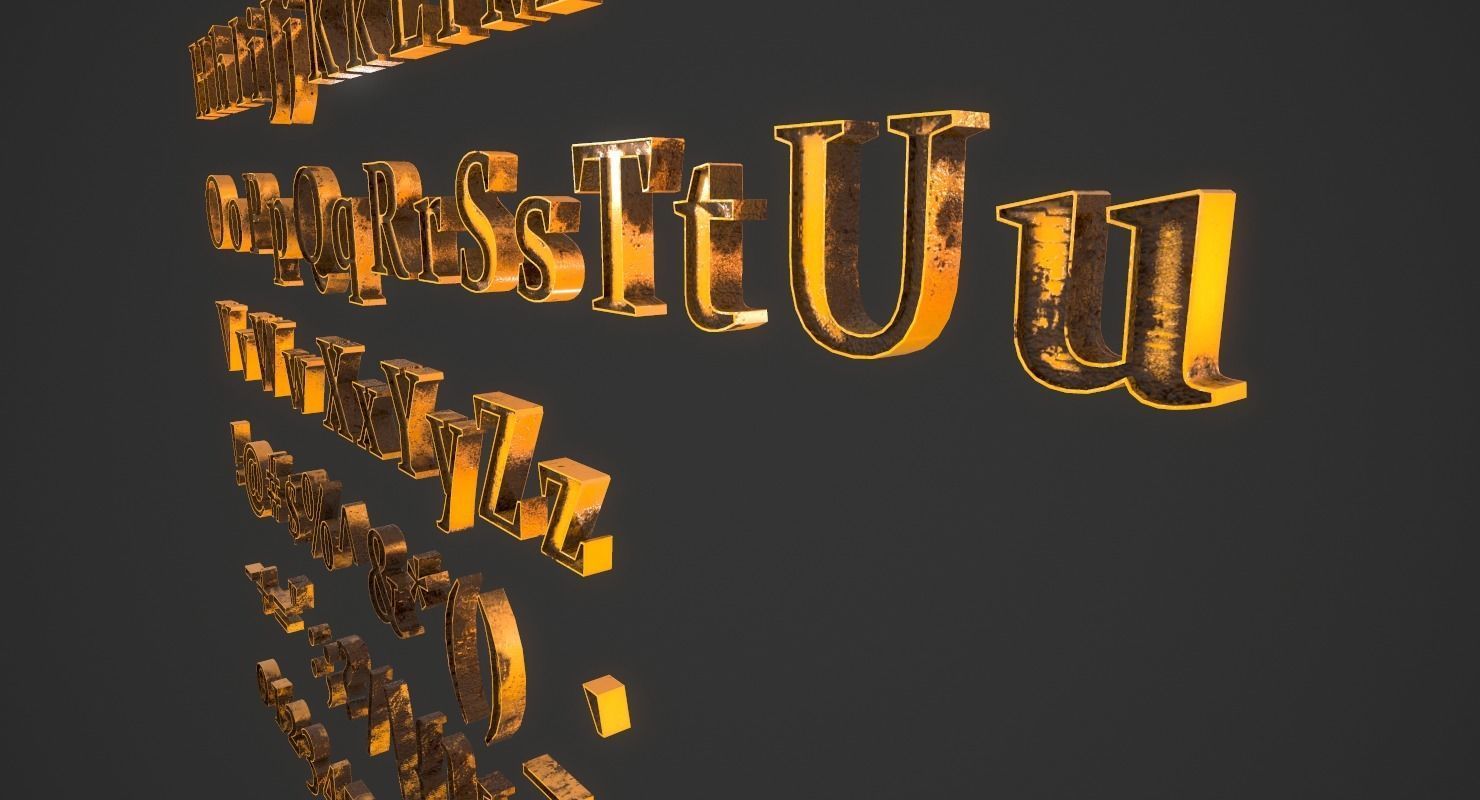 English Letters - Dirty Metal Low-poly 3D model_10