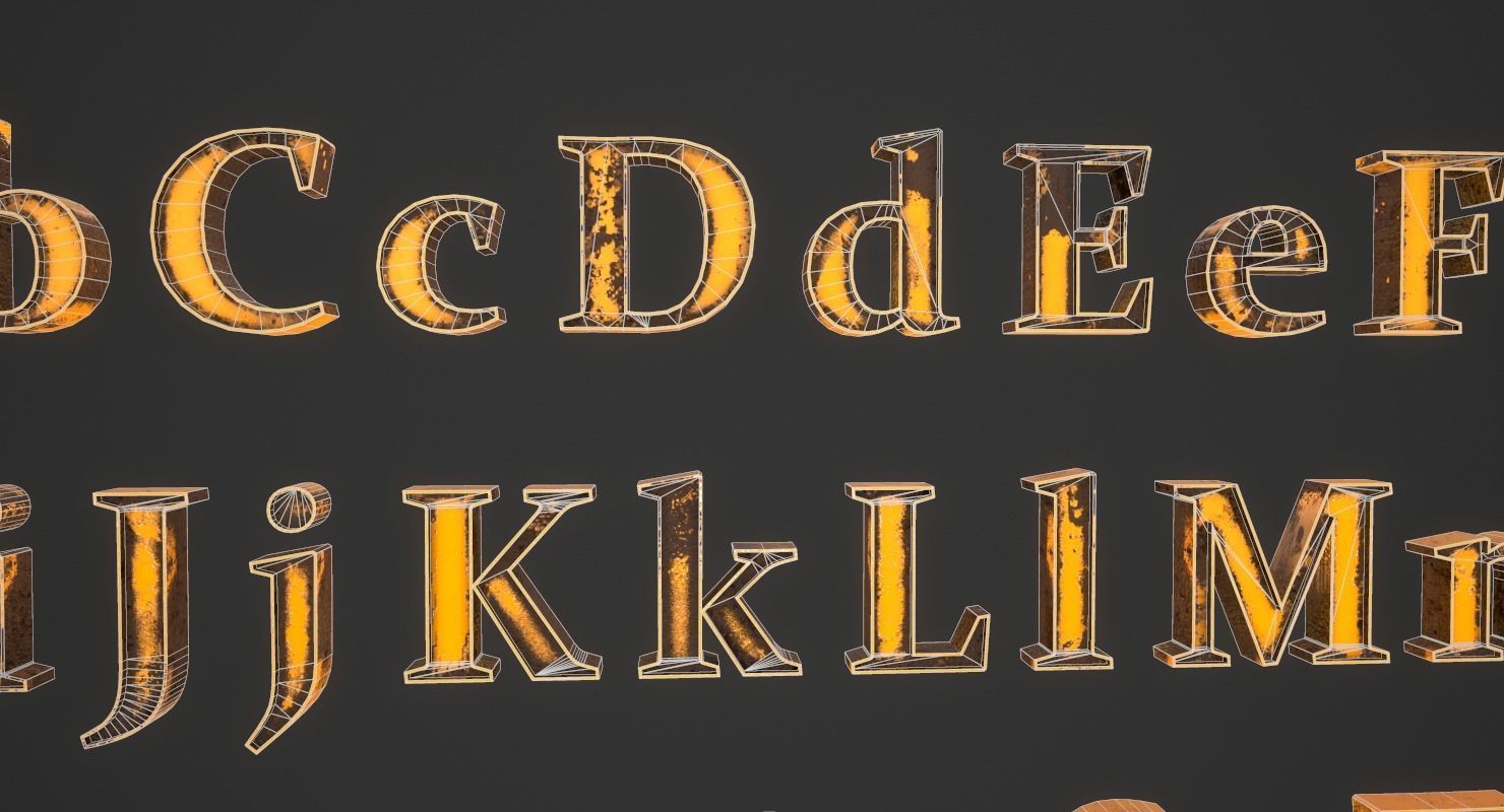 English Letters - Dirty Metal Low-poly 3D model_19
