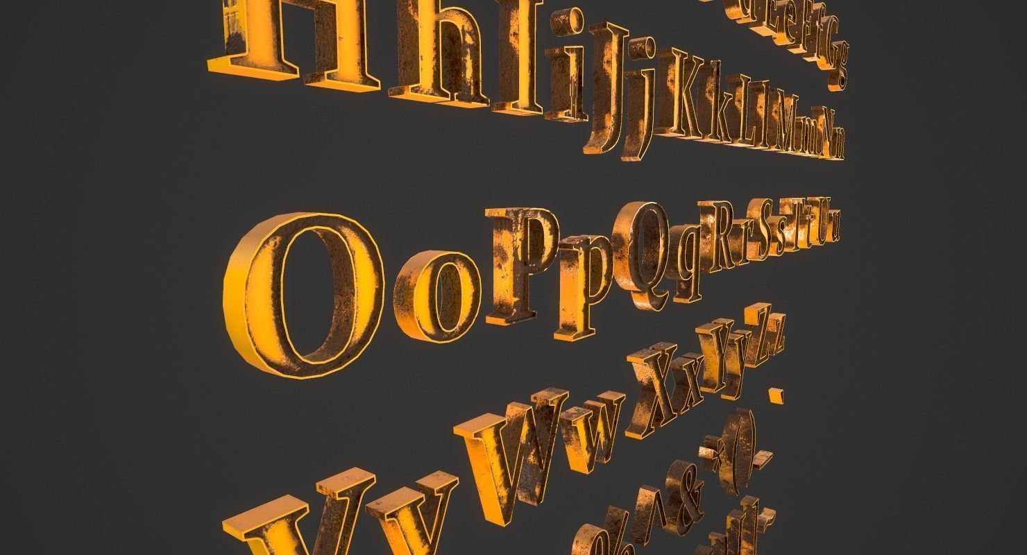 English Letters - Dirty Metal Low-poly 3D model_7