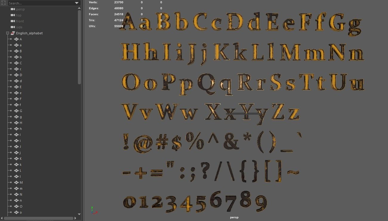 English Letters - Dirty Metal Low-poly 3D model_25