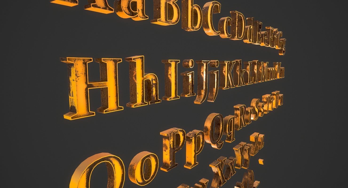 English Letters - Dirty Metal Low-poly 3D model_5