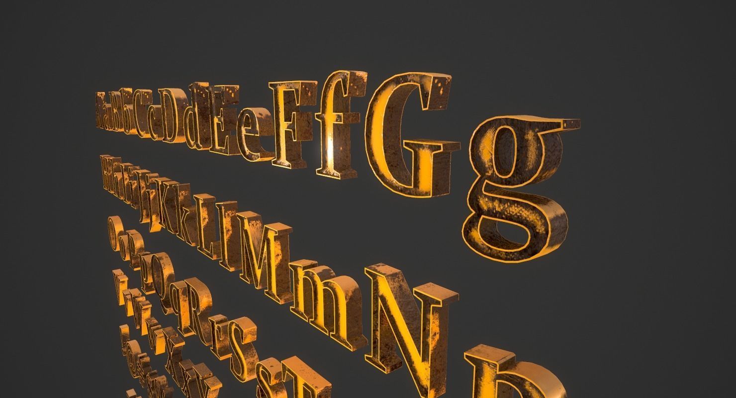 English Letters - Dirty Metal Low-poly 3D model_13