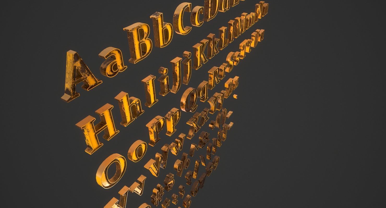 English Letters - Dirty Metal Low-poly 3D model_16