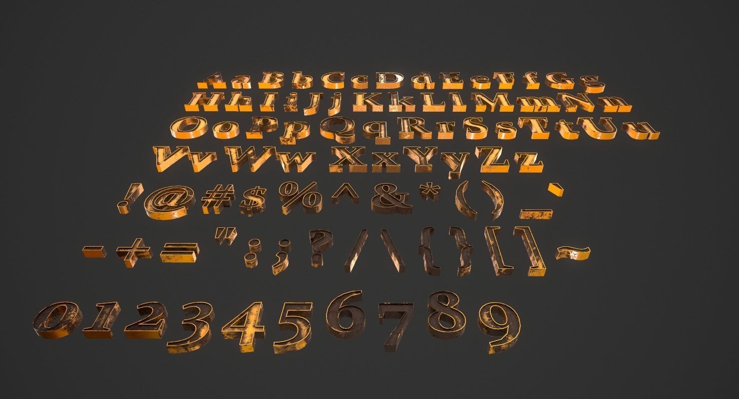 English Letters - Dirty Metal Low-poly 3D model_14
