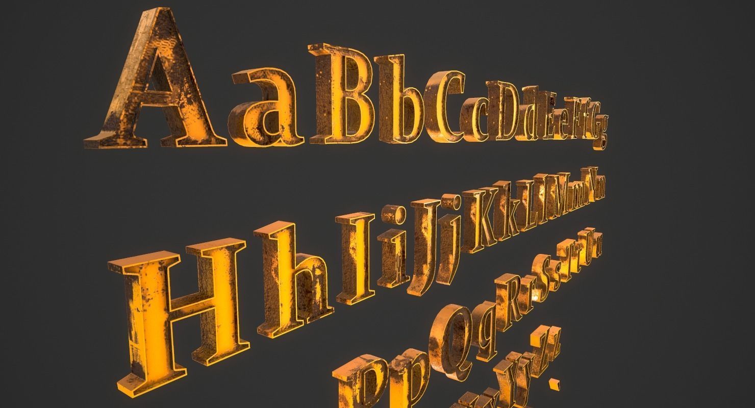 English Letters - Dirty Metal Low-poly 3D model_3