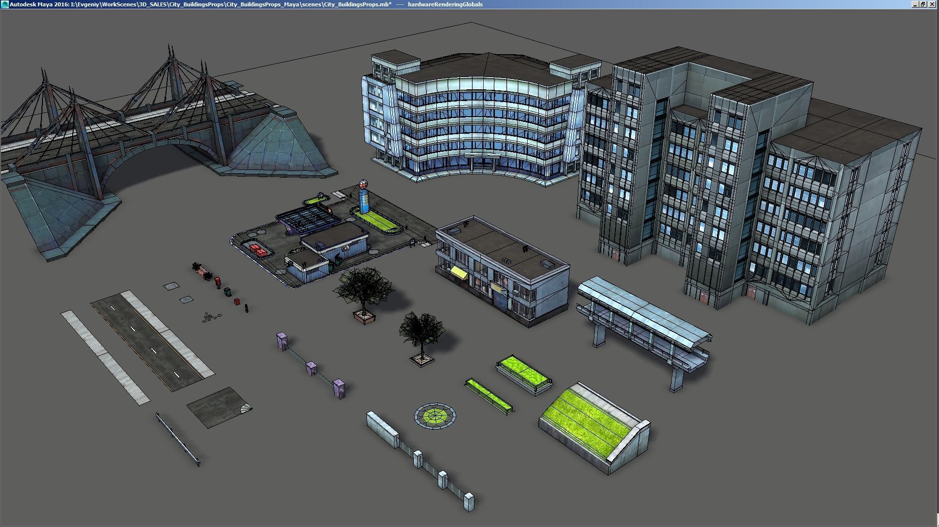 City Buildings and Props Pack - low poly Low-poly 3D model_15