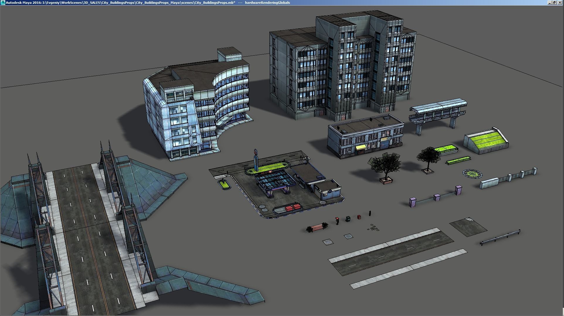 City Buildings and Props Pack - low poly Low-poly 3D model_13