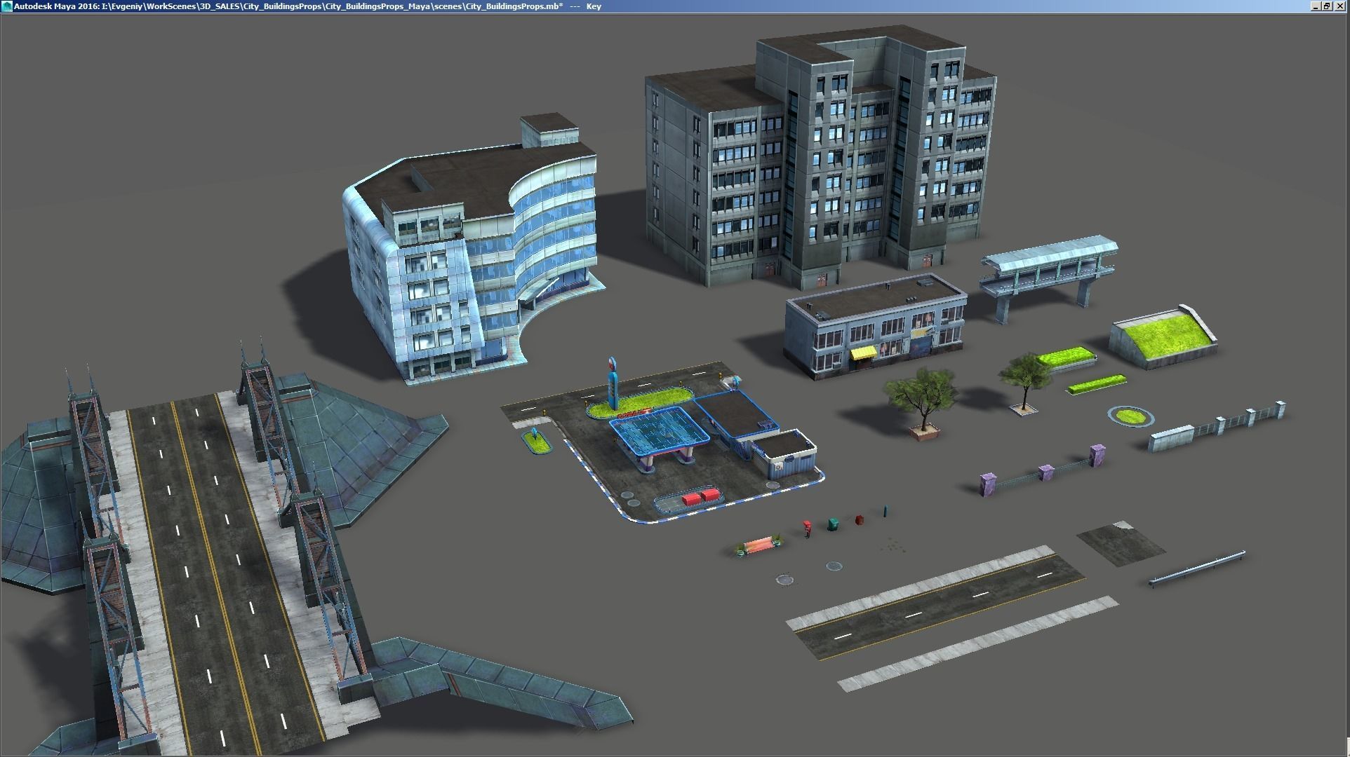 City Buildings and Props Pack - low poly Low-poly 3D model_16