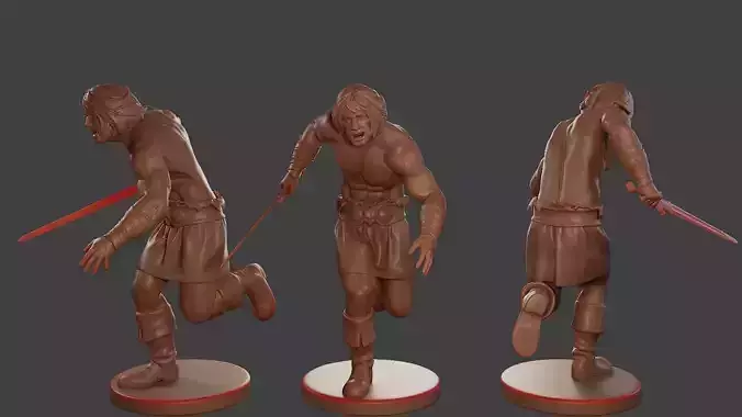 Male Barbarian 2HSword Attacking1 3D print model