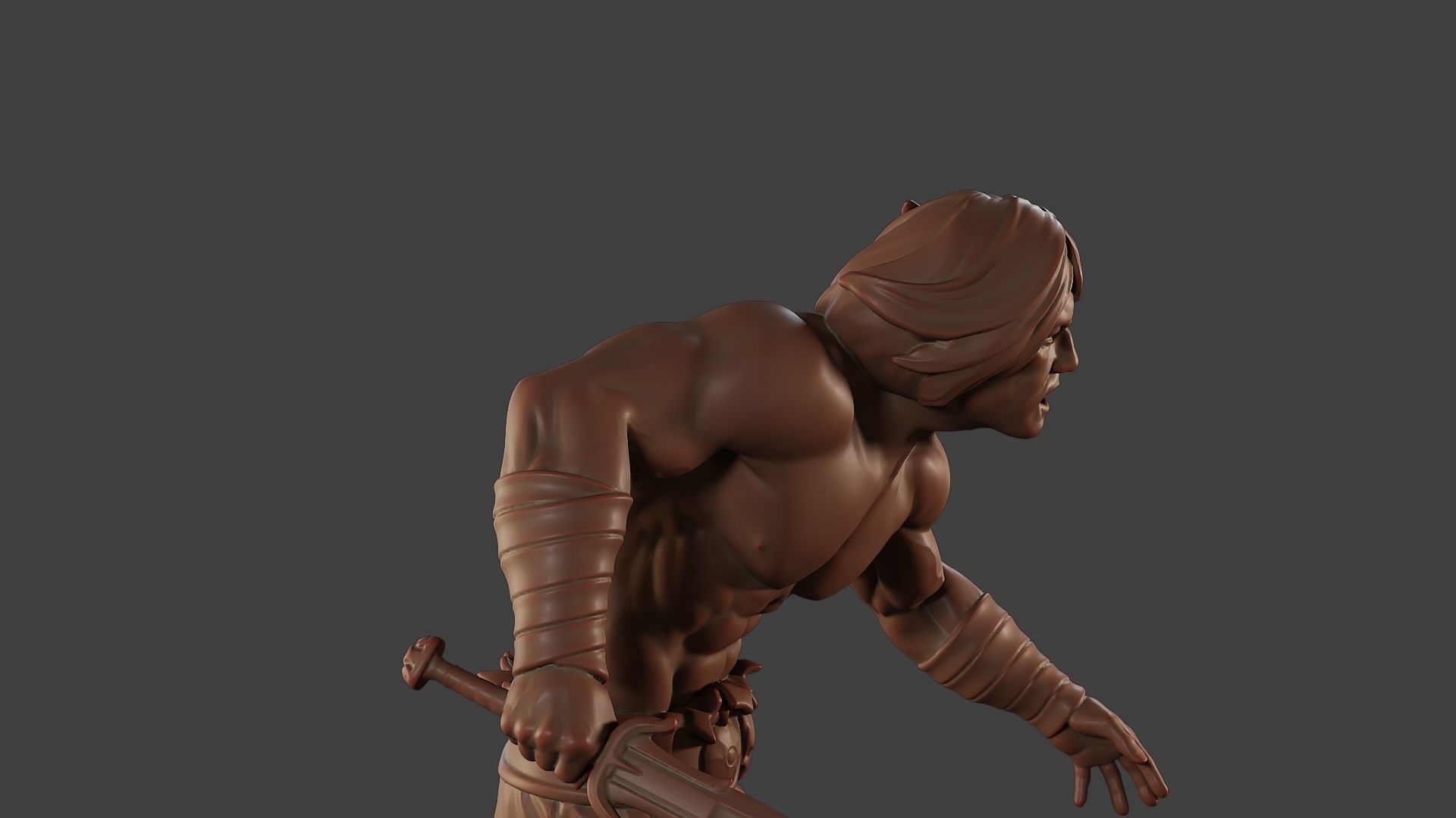 Male Barbarian 2HSword Attacking1 3D print model_20