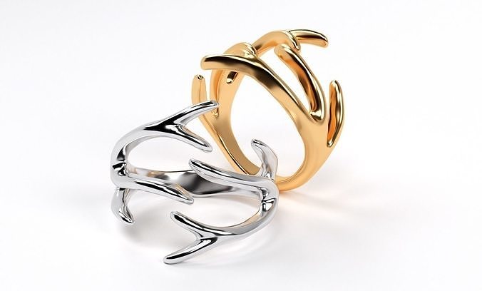 deer horns gold ring 3D print model