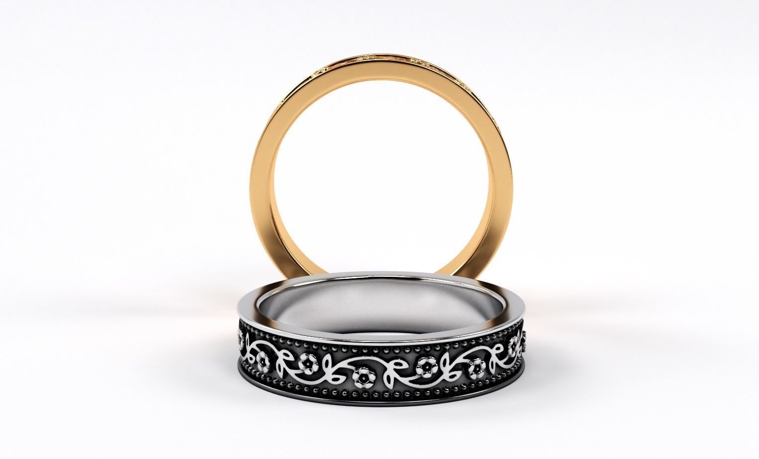 flower pattern wedding ring 3D print model_1