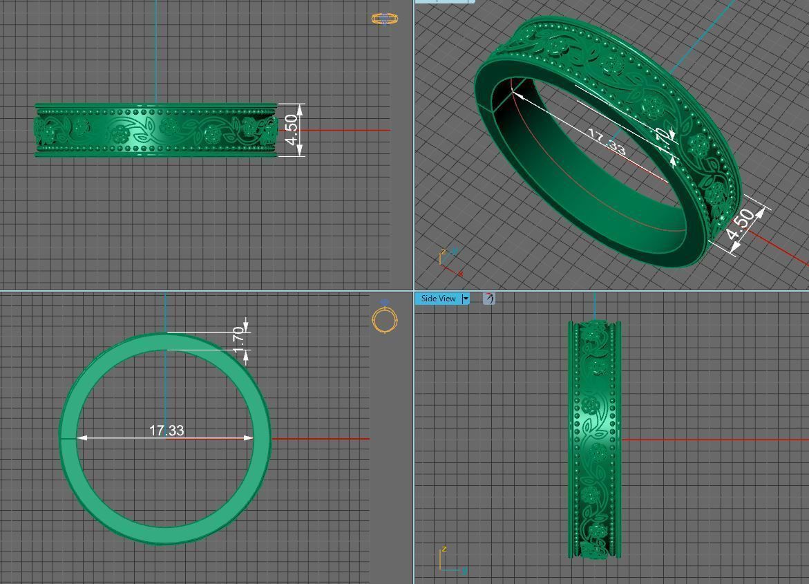 flower pattern wedding ring 3D print model_5