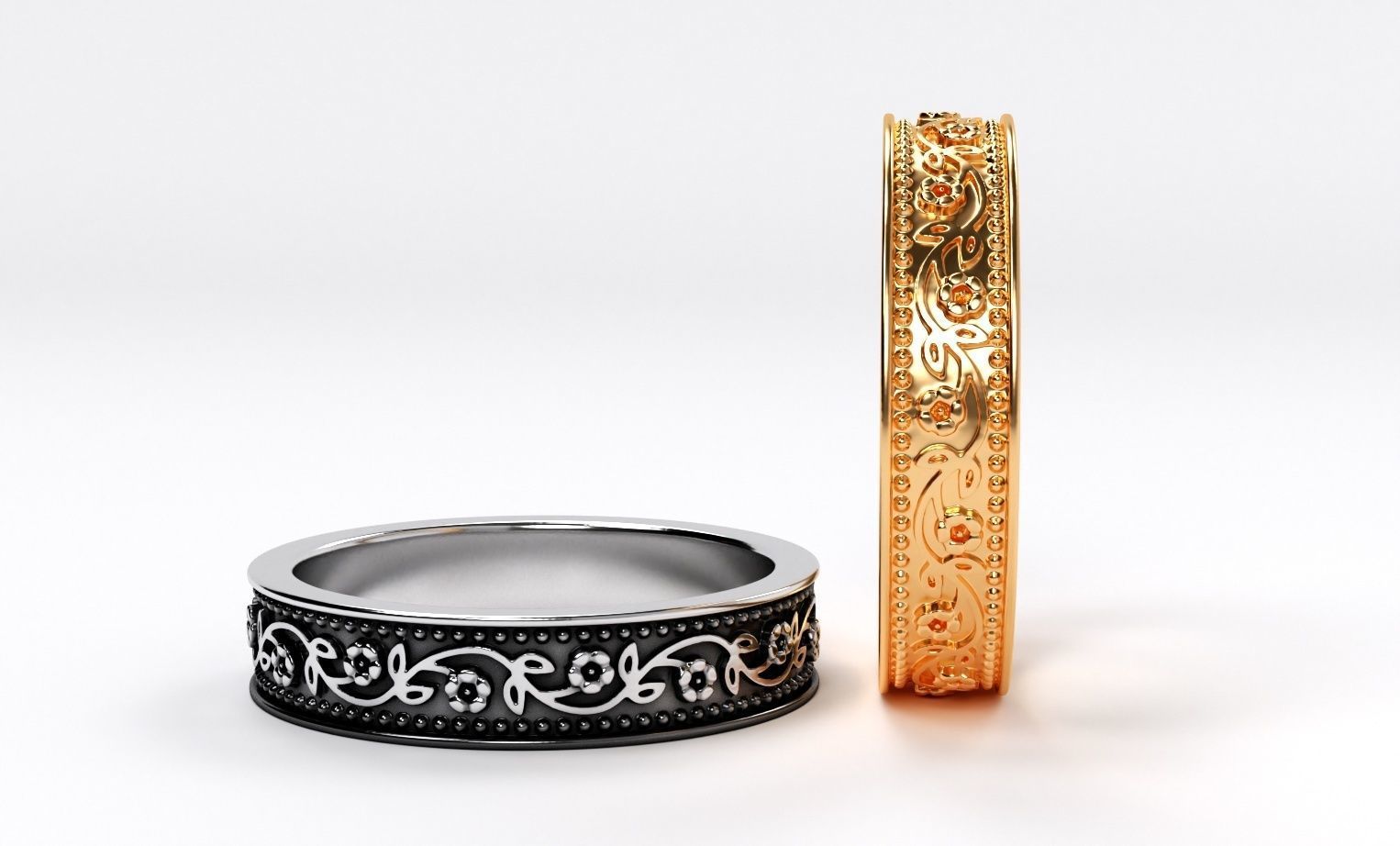flower pattern wedding ring 3D print model_2